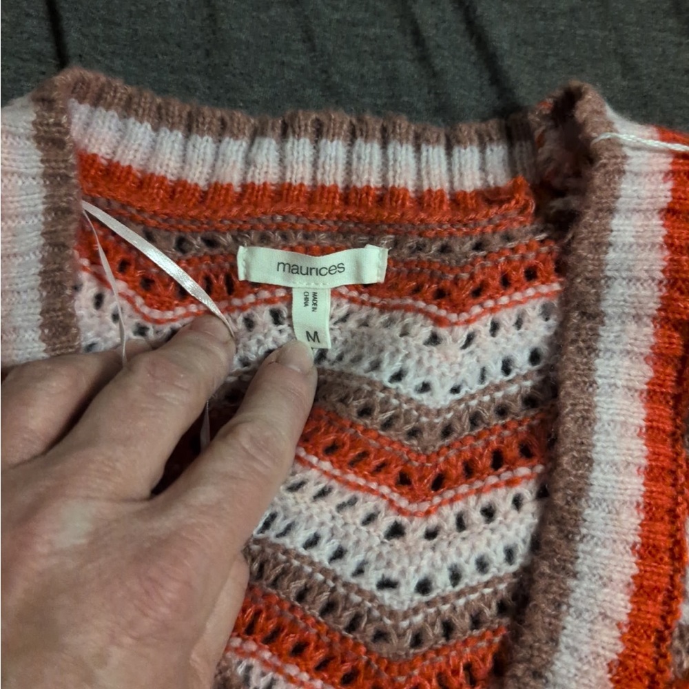 Maurices Cardigan Sweater Pink, Purple and Orange Chevron